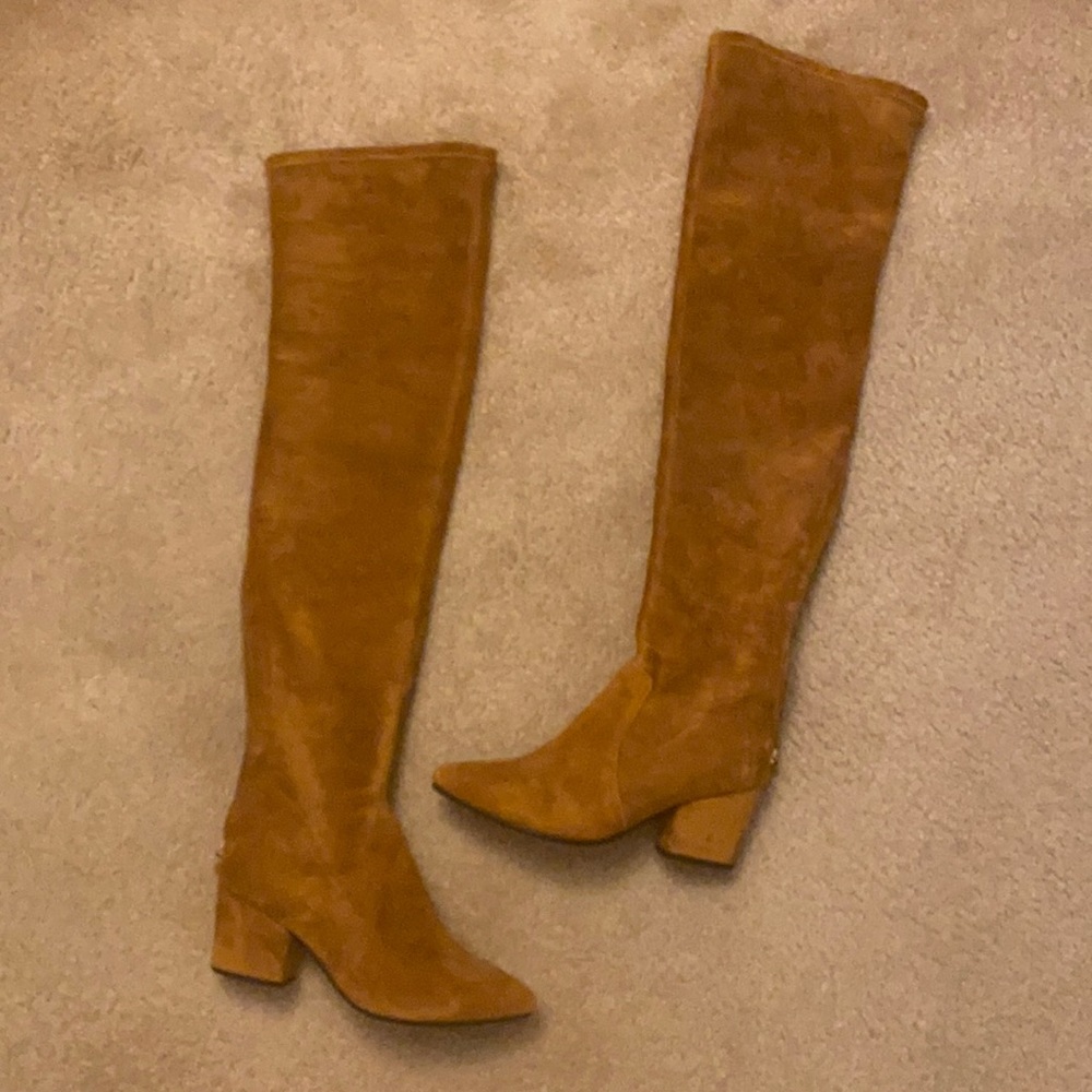 Brown suede over the knee boots